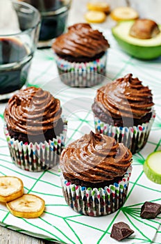 Chocolate zucchini banana cupcakes with chocolate avocado banana