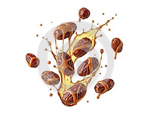 Chocolatecovered dates with caramel sauce splash