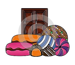 chocolated bar with sweet candies isolated icon