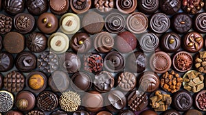 Chocolates assortment on a wooden table