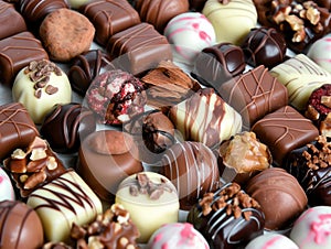 chocolates background with praline assortment chocolate sweets