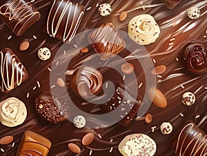 chocolates background with praline assortment chocolate sweets