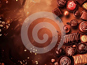 chocolates background with praline assortment chocolate sweets