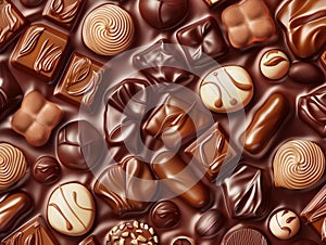 chocolates background with praline assortment chocolate sweets