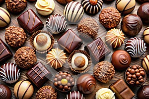 Chocolates Background. Praline Chocolate Sweets