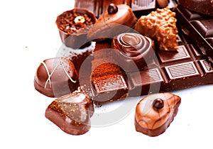 Chocolates border isolated on white