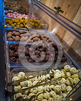 Chocolates in a chocolatier in Bruges, Belgium