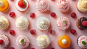 chocolates of different flavors arranged in an orderly manner seen from above,