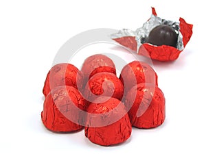 Chocolates wrapped in red