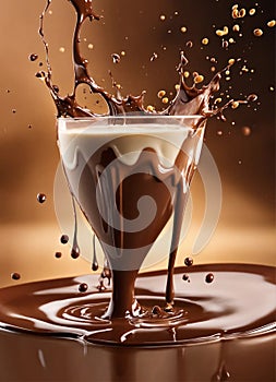 Chocolaty coffee latte with coffee beans and cream Generative AI photo