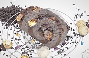 A chocolaty  walnut cake with rich chocolate chip