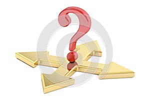 Choice concept with arrows and question mark, 3D rendering