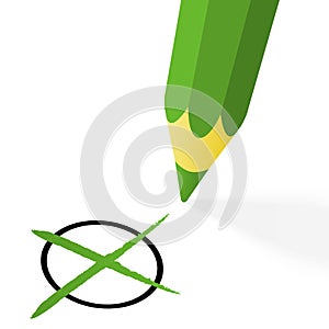 Choice: green pencil with cross