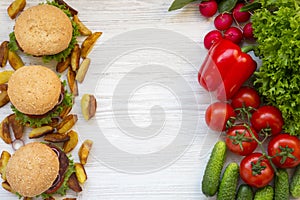 Choice between healthy food and fast food concept.