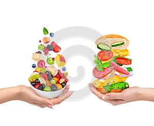 The choice of a healthy food or unhealthy food.