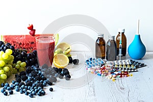 The choice between a healthy lifestyle and medications berries or pills.