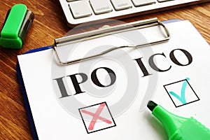 Choice between IPO vs ICO. Initial coin offering