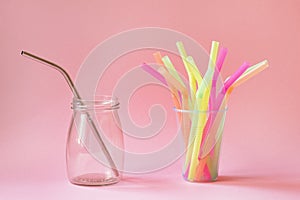 Choice between reusable metal straw and plastic straws