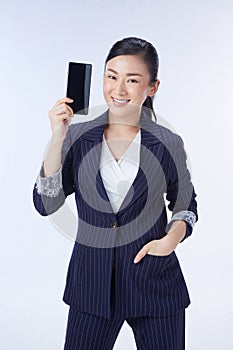 Choice it! Technology, mobile, equipment for communication. Young beautiful woman shows right in camera the blank screen of smart