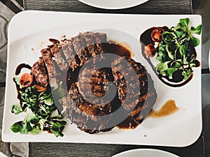 Choice of three kinds of beef steaks.