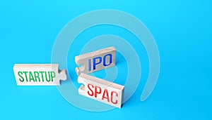 Choice between two puzzle connections. Simplified listing entry of a business startup to stock exchange using SPAC
