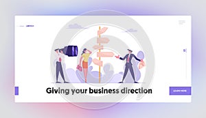 Choice Way Concept Website Landing Page. Confused Business People Stand at Road Directions Pointer Making Decision