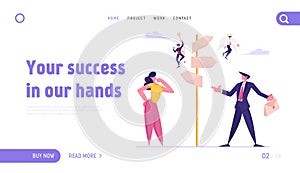 Choice Way and Doubts in Business Life Website Landing Page. Businessman and Businesswoman Stand on Crossroad Fork