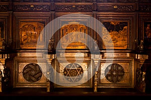 Choir bench Domenico di NiccolÃ² Chapel, Palazzo pubblico, Siena, Tuscany, Toscana, Italy, Italia