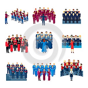 Choir Singing Ensemble Flat Icons Collection