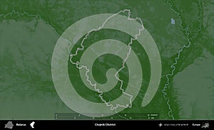 Chojniki District outlined, Belarus. Physical