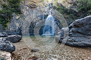 Chok Kra-Din waterfall the beautiful natural scenic place at Thong Pha Phum National Park in Kanchanaburi Thailand