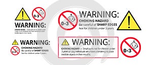 Choking hazard forbidden sign sticker not suitable for children under 3 years isolated on white background vector