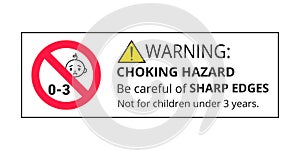 Choking warning hazard forbidden sign sticker not suitable for children under 3 years photo