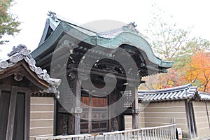 Chokushi Gate and autumn leaves in Kodaiji Temple, Kyoto, Japan