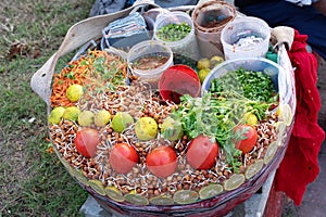 Chola chaat or Chana mixture. A street snack of kolkata It consists of chana, tomato, carrot, coriander leaves, chutney, chili,