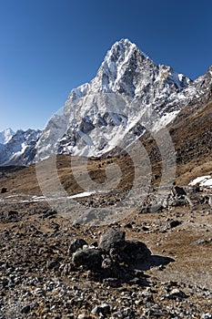 Cholatse mountain peak in the morning at Dzongla village