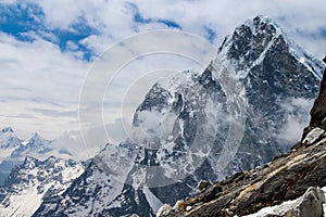 Cholatse and Taboche mountain peaks in Himalayas