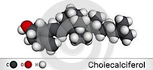 Cholecalciferol, colecalciferol, vitamin D, C27H44O molecule. Molecular model