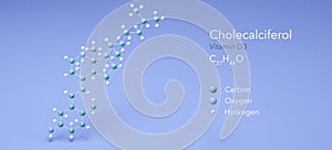 cholecalciferol, vitamin d3, molecular structures, 3d rendering, Structural Chemical Formula and Atoms with Color Coding