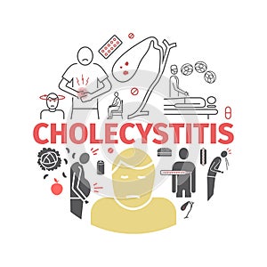Cholecystitis banner. Icon Infographics. Vector signs for web graphics. photo