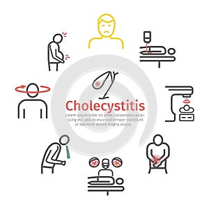 Cholecystitis banner, line icon Infographics. Vector signs for web graphics. photo