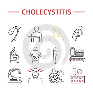Cholecystitis line icon Infographics. Vector signs for web graphics. photo