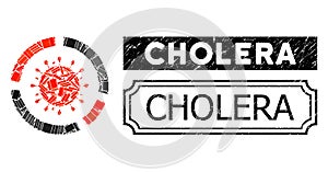 Cholera Textured Stamp with Notches and Covid Diagram Mosaic of Rectangular Elements