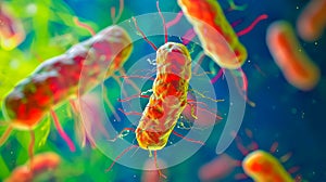 Cholera vibrio is a species of Gram-negative facultatively anaerobic motile bacteria of the genus Vibrio under the microscope. 3d