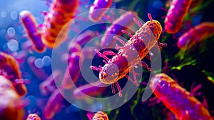 Cholera vibrio is a species of Gram-negative facultatively anaerobic motile bacteria of the genus Vibrio under the microscope. 3d