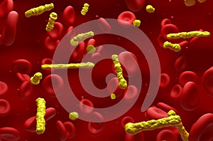 Cholesterol crystals in the blood flow - isometric view 3d illustration