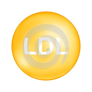 Cholesterol LDL type. Bad cholesterin yellow bubble. Low density lipoprotein icon isolated on white background. Medical