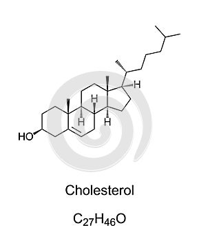 Cholesterol, a modified steroid, chemical structure and formula