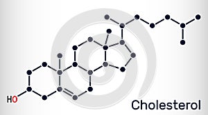 Cholesterol molecule. It is a sterol, modified steroid, a type of lipid, found in the cell membranes of all body tissues.