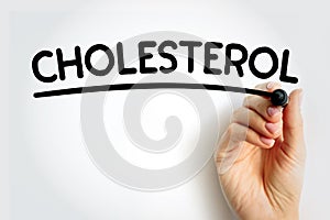CHOLESTEROL underlined text with marker, concept background